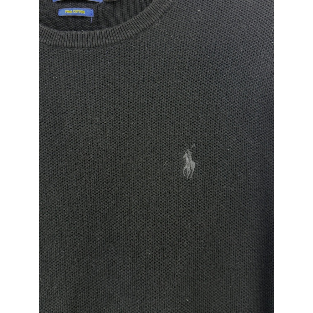 Polo Ralph Lauren Mens Pima Cotton Crewneck Sweater Black Textured Knit Size M - Picture 2 of 8
